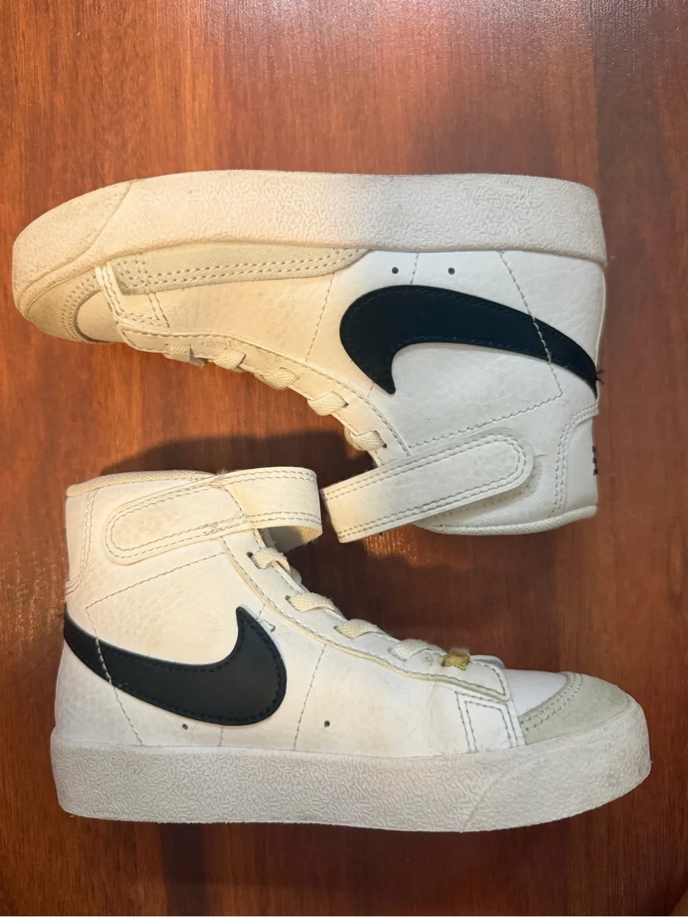 Kids High-Top Sneakers in Cream with Black Swoosh